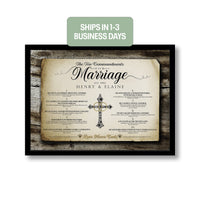 10 Commandments for Marriage | Personalized Wedding, Anniversary Framed Print - Style A Rustic