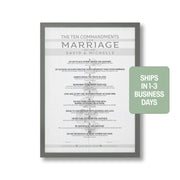 10 Commandments for Marriage | Personalized Marriage, Anniversary Framed Print - Style E Floral