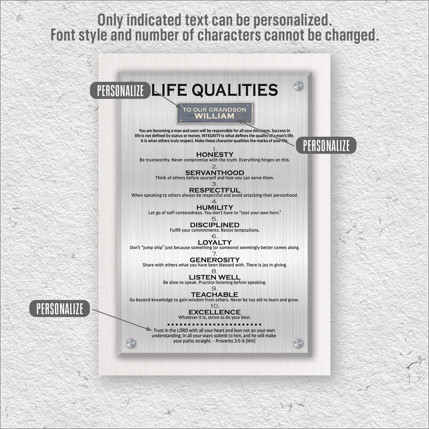 Life Qualities | Personalized Grad Son Grandson Nephew Gift, Print, Wall Decor