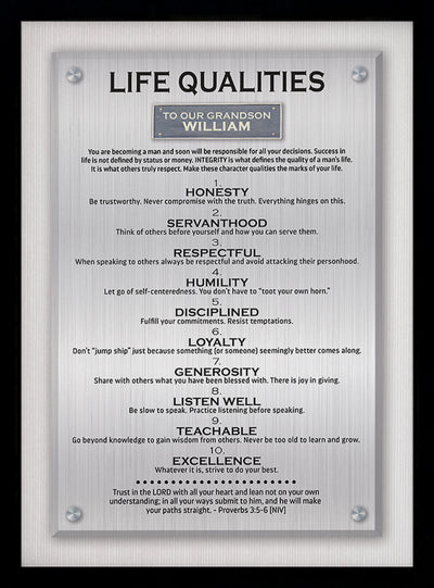 Life Qualities | Personalized Grad Son Grandson Nephew Gift, Print, Wall Decor