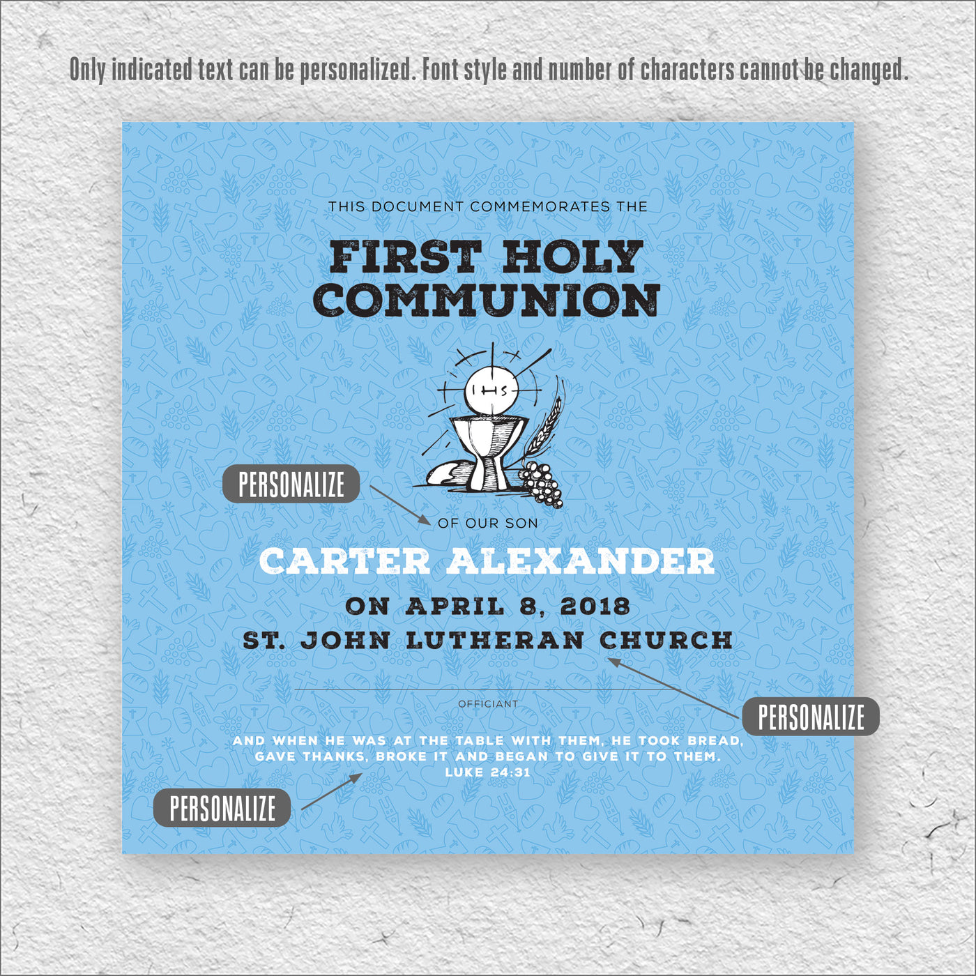 First Communion | Personalized Print, Wall Decor - Boy