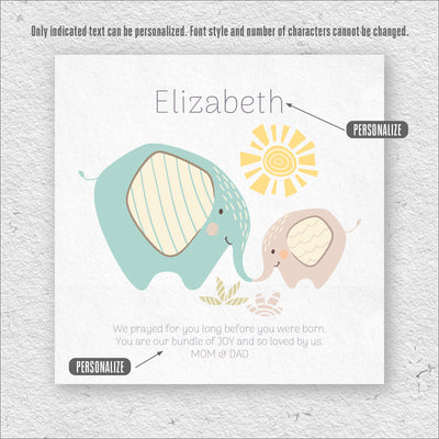 Child Name | Personalized Print, Wall Decor - Elephant
