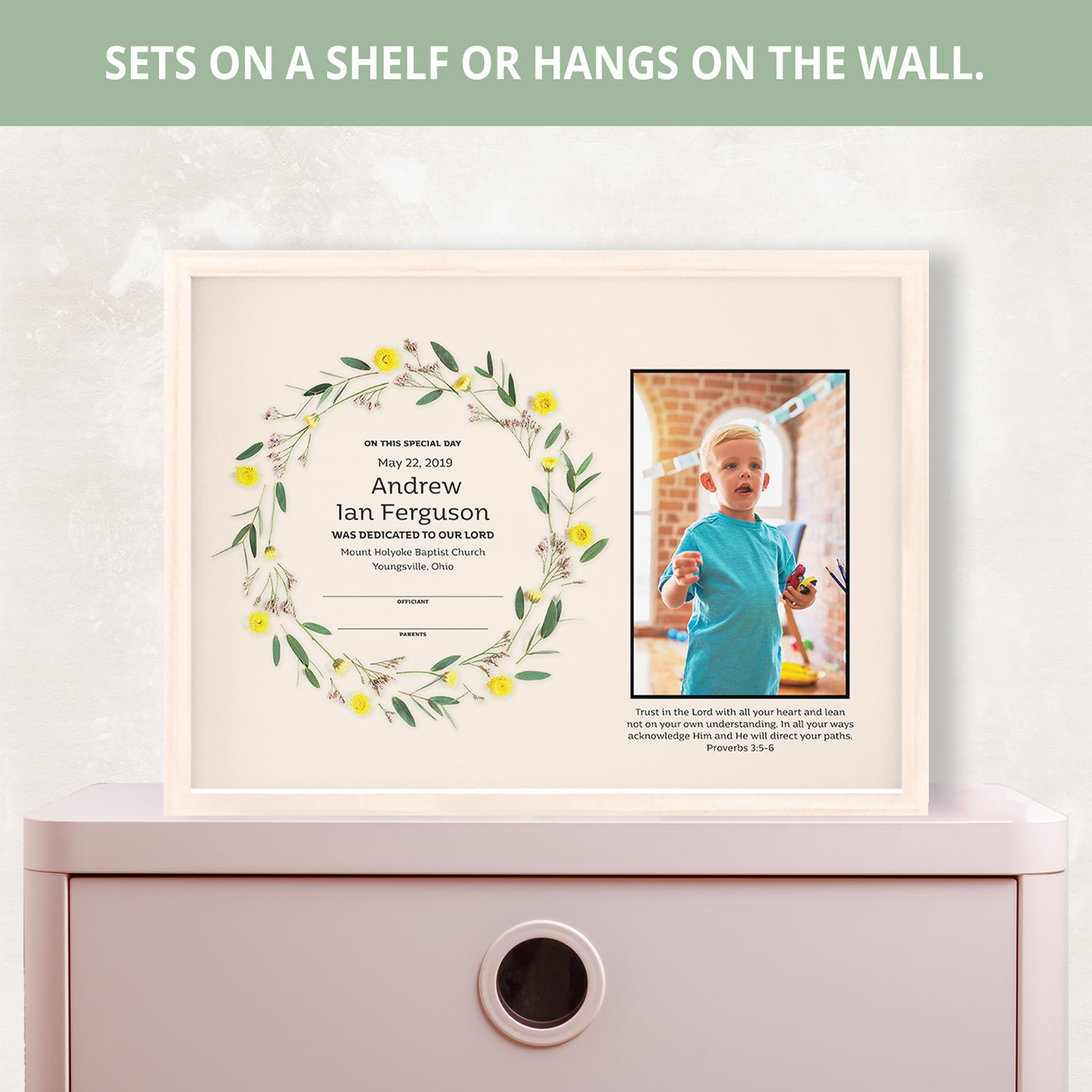 Dedication, Confirmation, Baptism, First Communion | Personalized Print Wall Decor - Wreath B Photo