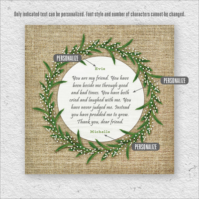 Friend Wreath | Personalized Friendship, Thank You, Print, Wall Decor - Burlap