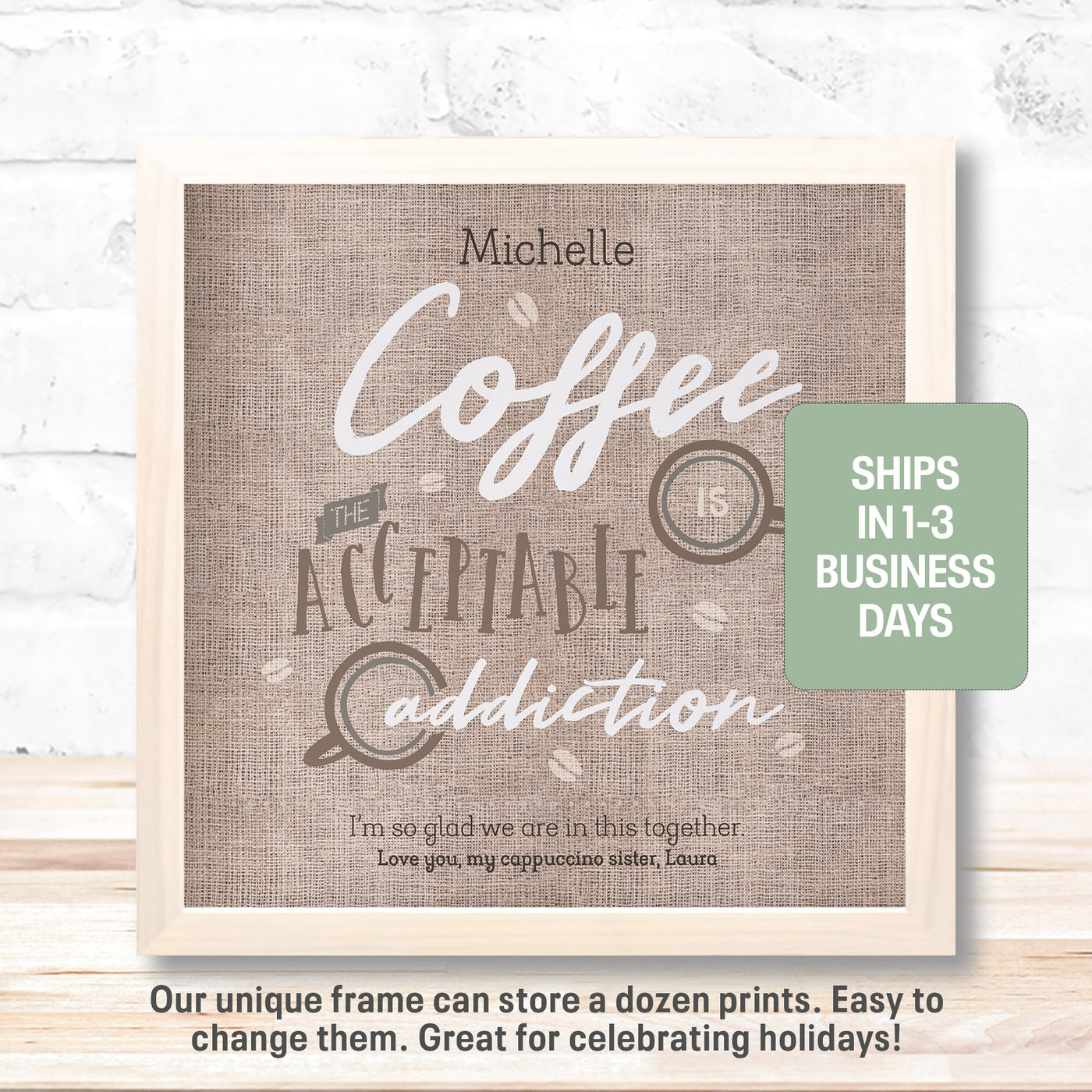 Coffee The Acceptable Addiction | Personalized Kitchen Print, Wall Decor - Burlap