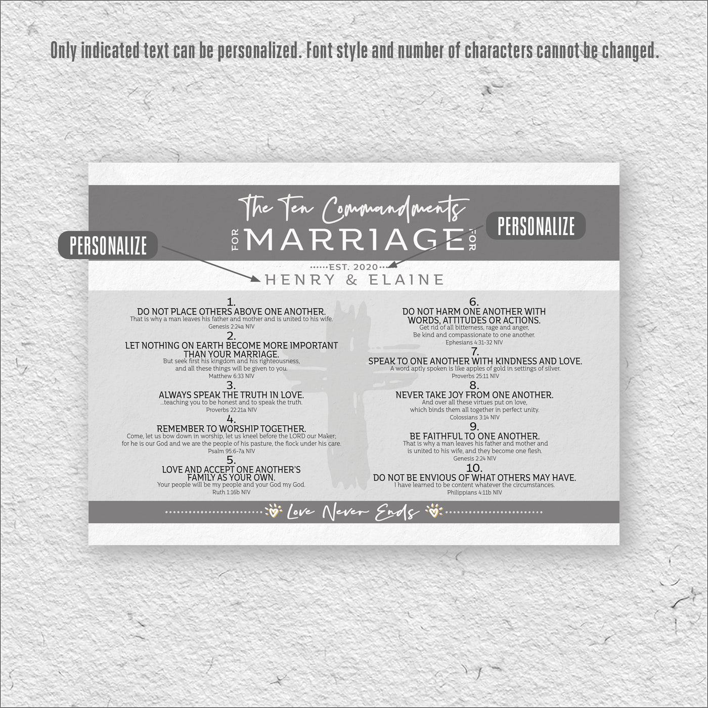 10 Commandments for Marriage personalization