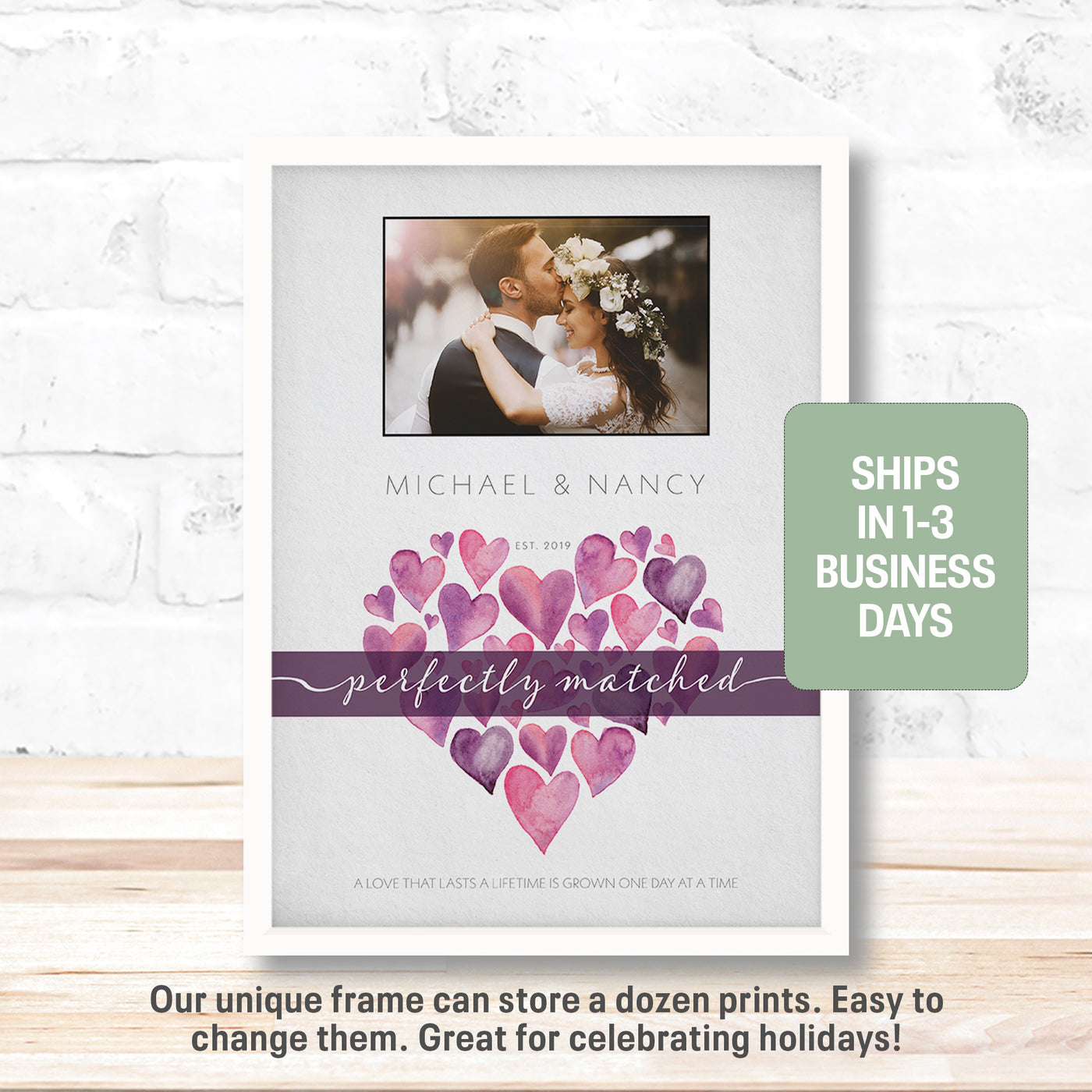Perfectly Matched Hearts | Personalized Marriage, Anniversary Gift, Print, Wall Decor - Photo