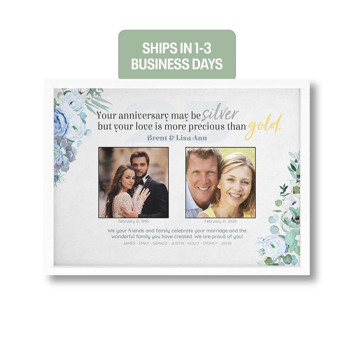 25th Anniversary | Personalized Marriage, Anniversary Gift, Print or Framed Print - Photo Style A