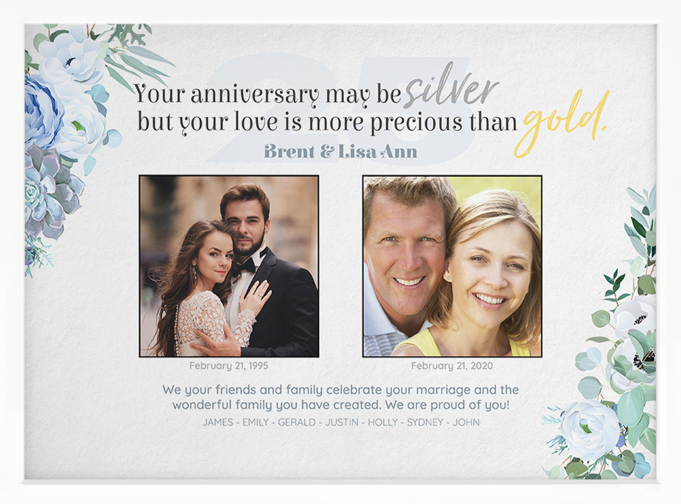 25th Anniversary | Personalized Marriage, Anniversary Gift, Print or Framed Print - Photo Style A