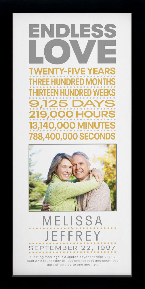 25th Anniversary | Personalized Marriage, Print or Framed Print - Statistics Photo Style B