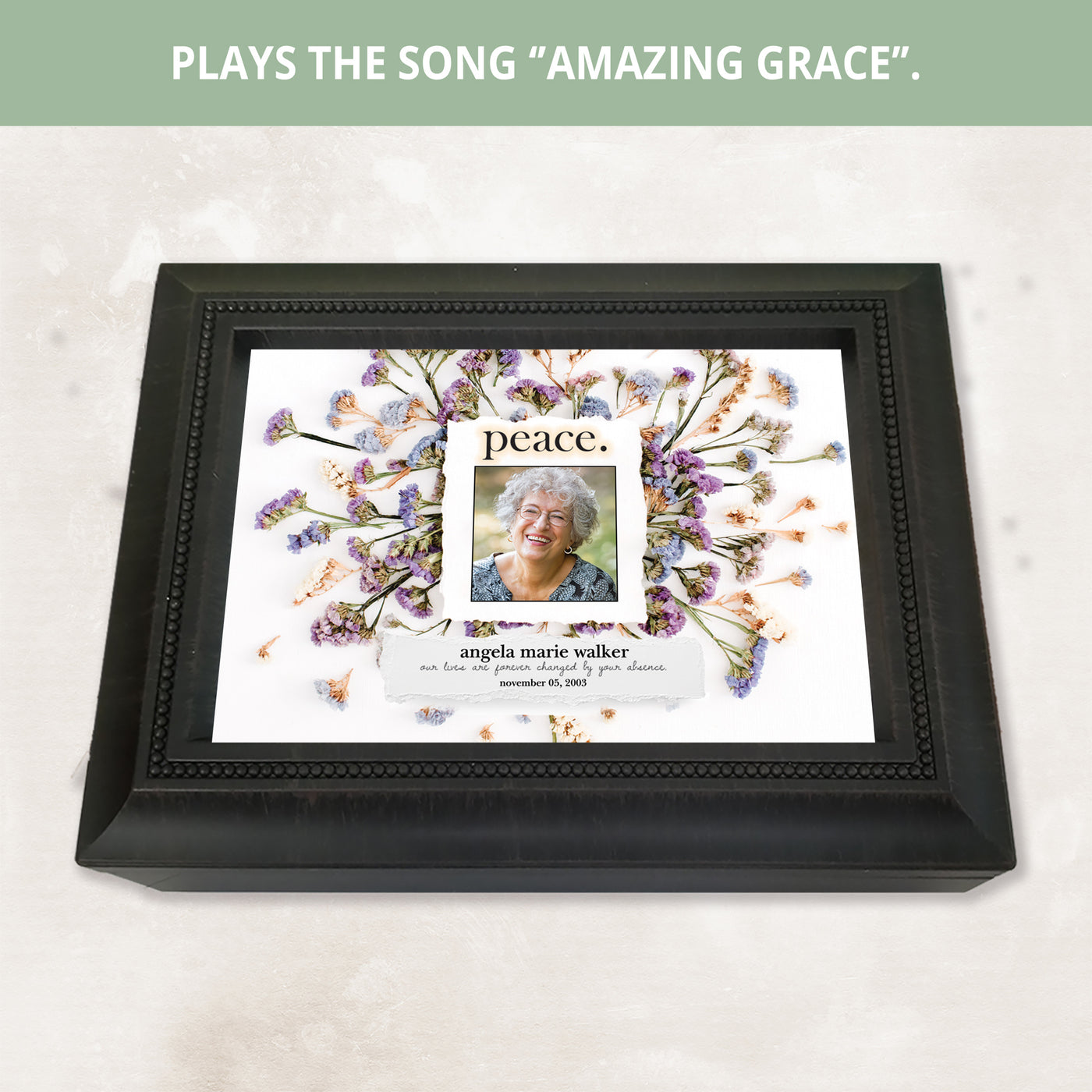 Peace | Personalized Memorial, Grief, Sympathy, Bereavement, Condolence, Funeral, Celebration of Life Gift - Music Box Photo
