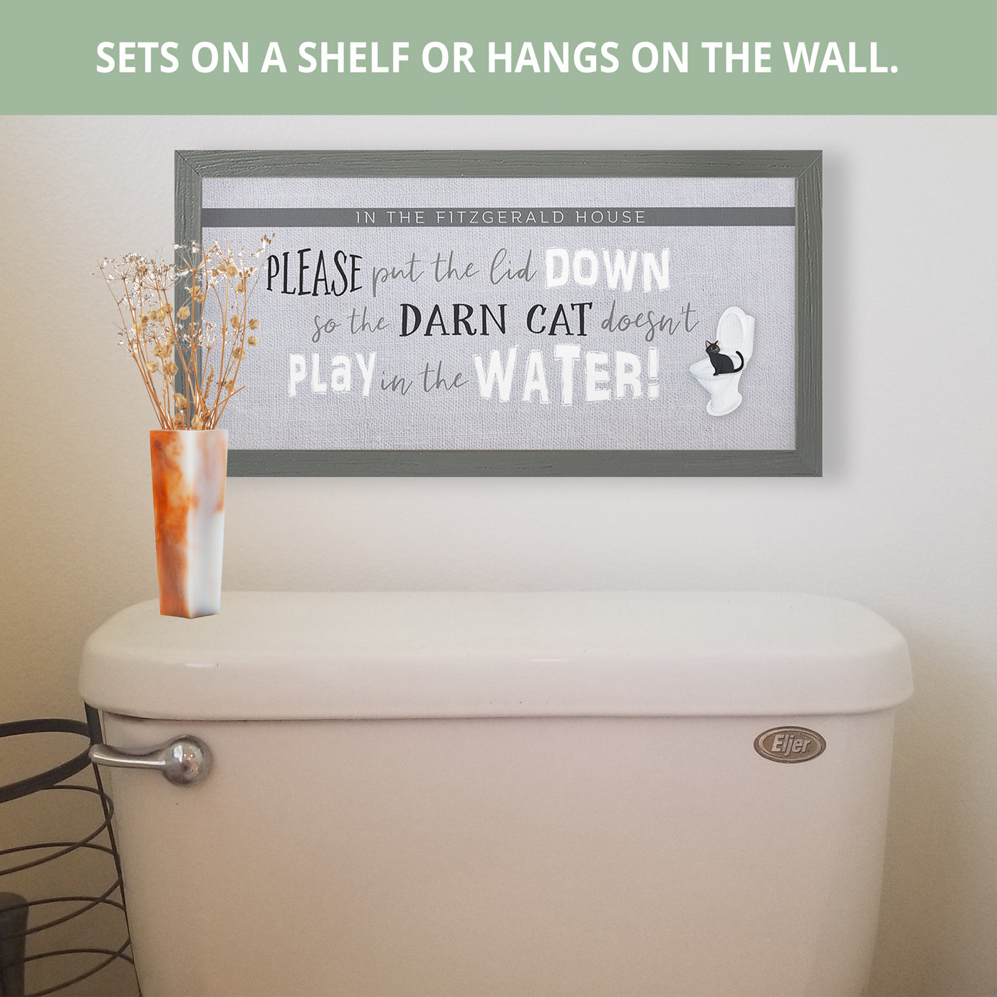 Cat Close the Lid | Personalized Bathroom Print, Wall Decor