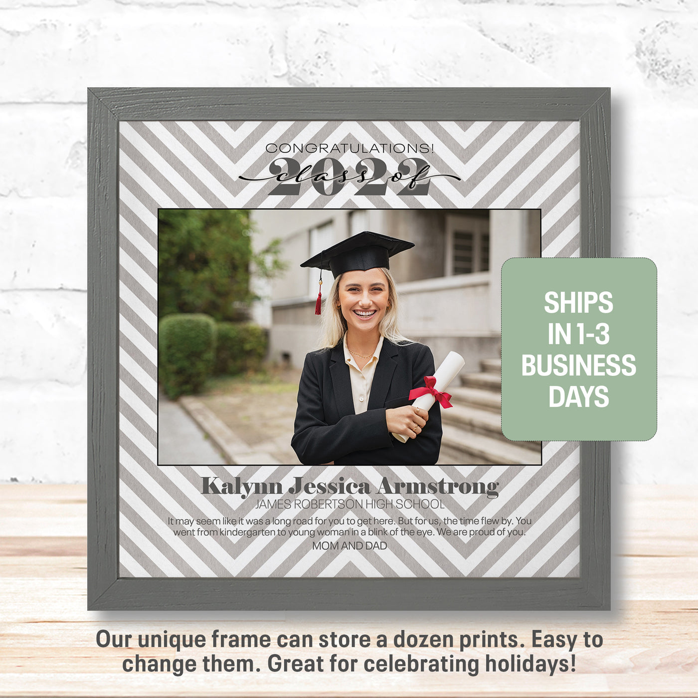 Grad | Personalized Graduation Commemoration Gift, Print, Wall Decor - Diagonal Stripe Photo