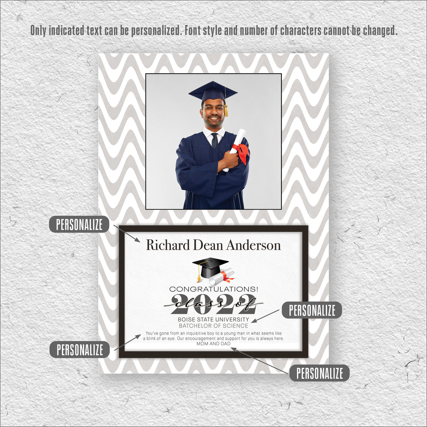 Grad | Personalized Graduation Commemoration Gift, Print, Wall Decor - Wavy Stripe Photo